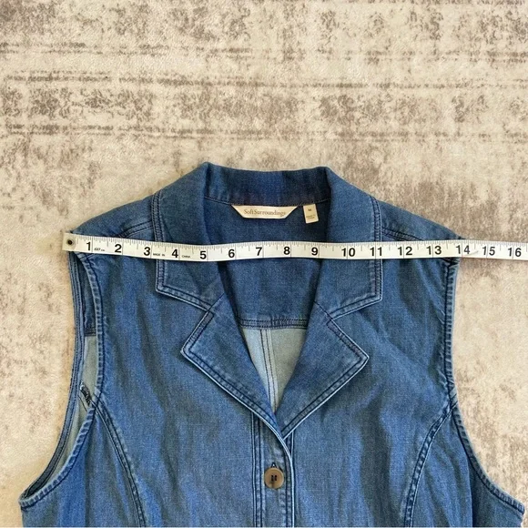Soft Surroundings Blue Denim Sleeveless‎ Button Up Tie Waist MIDI Dress Medium - Picture 5 of 10